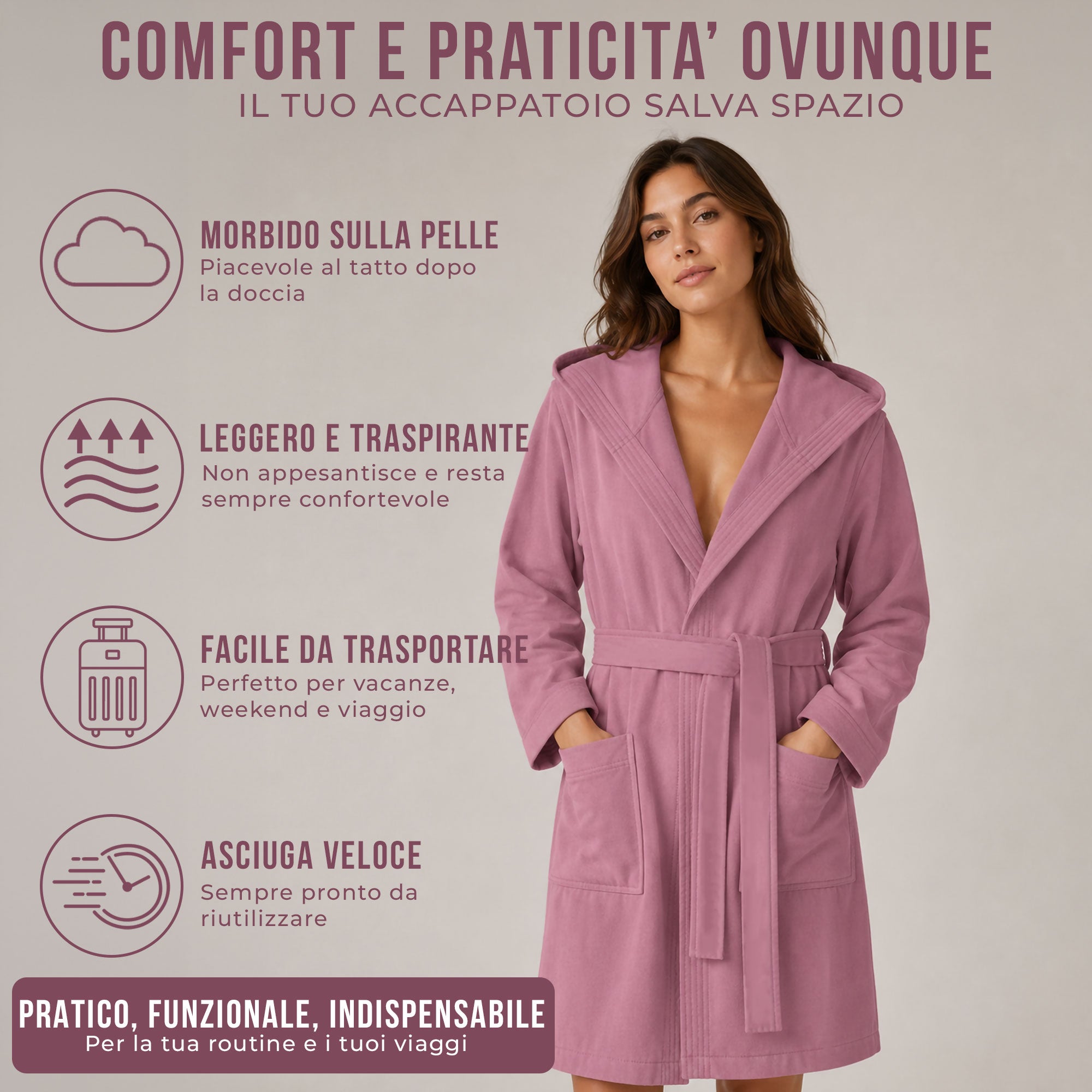 Accappatoio in microfibra unisex uomo donna Fitness Sport Viaggio 7177