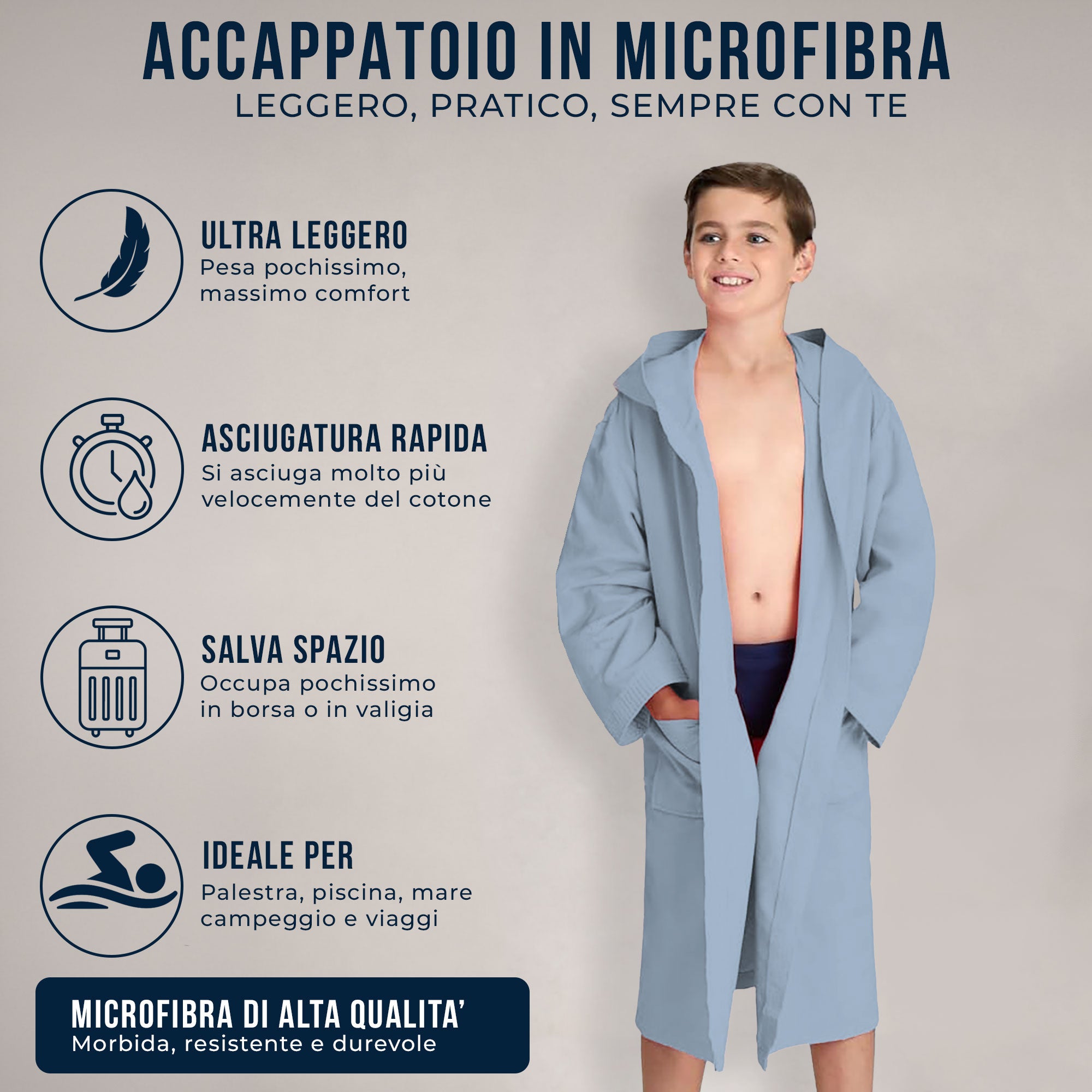 Accappatoio in microfibra unisex bambino bambina Fitness Sport Viaggio 7179