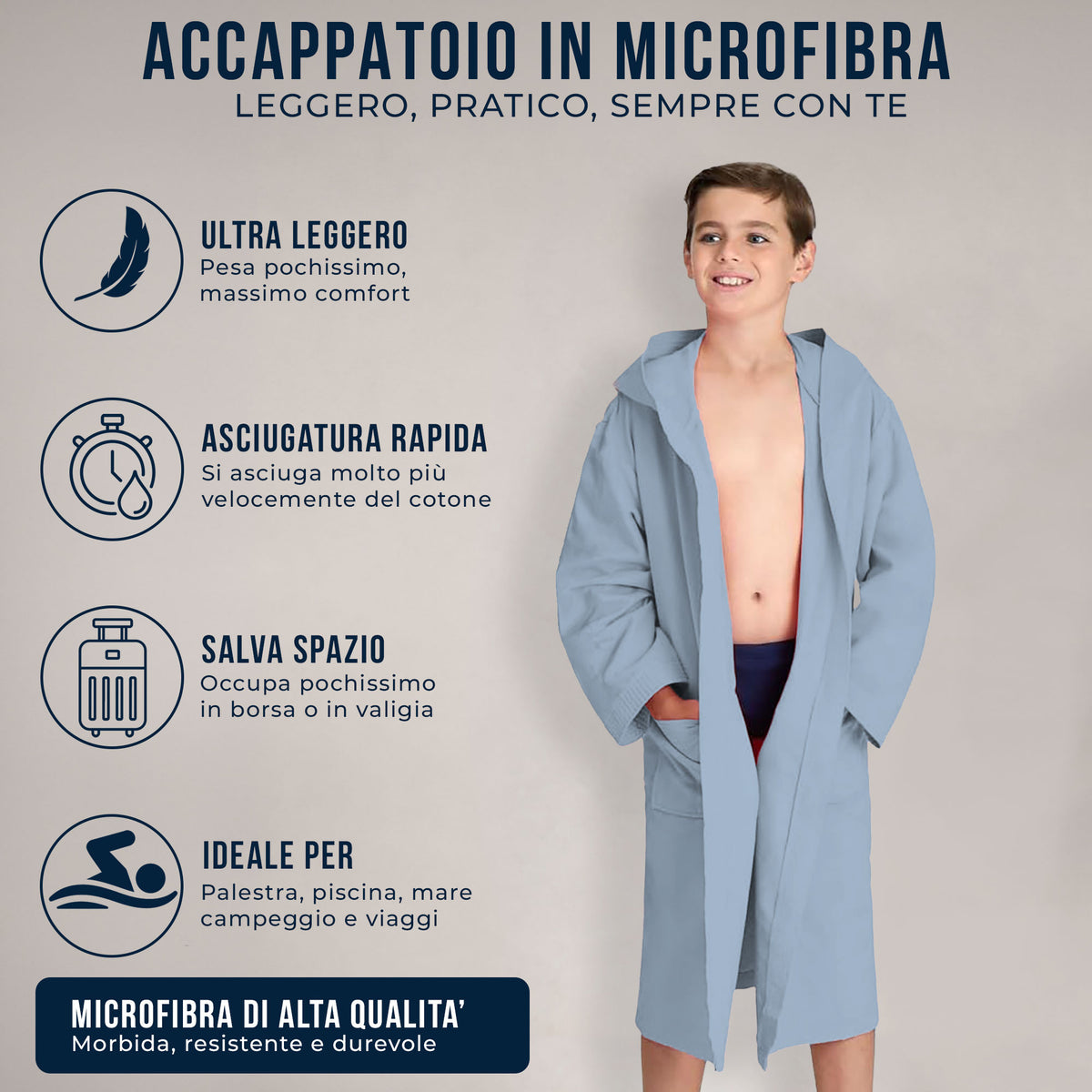 Accappatoio in microfibra unisex bambino bambina Fitness Sport Viaggio 7179