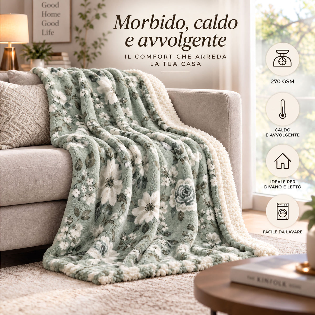 Plaid Flanella con Sherpa Coperta Tinta Unita e Fantasia in varie misure 7180