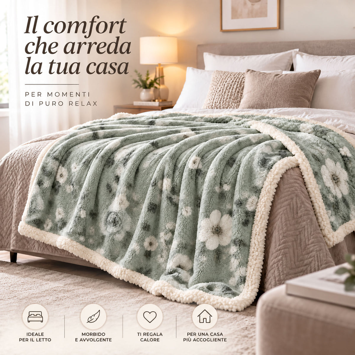 Plaid Flanella con Sherpa Coperta Tinta Unita e Fantasia in varie misure 7180