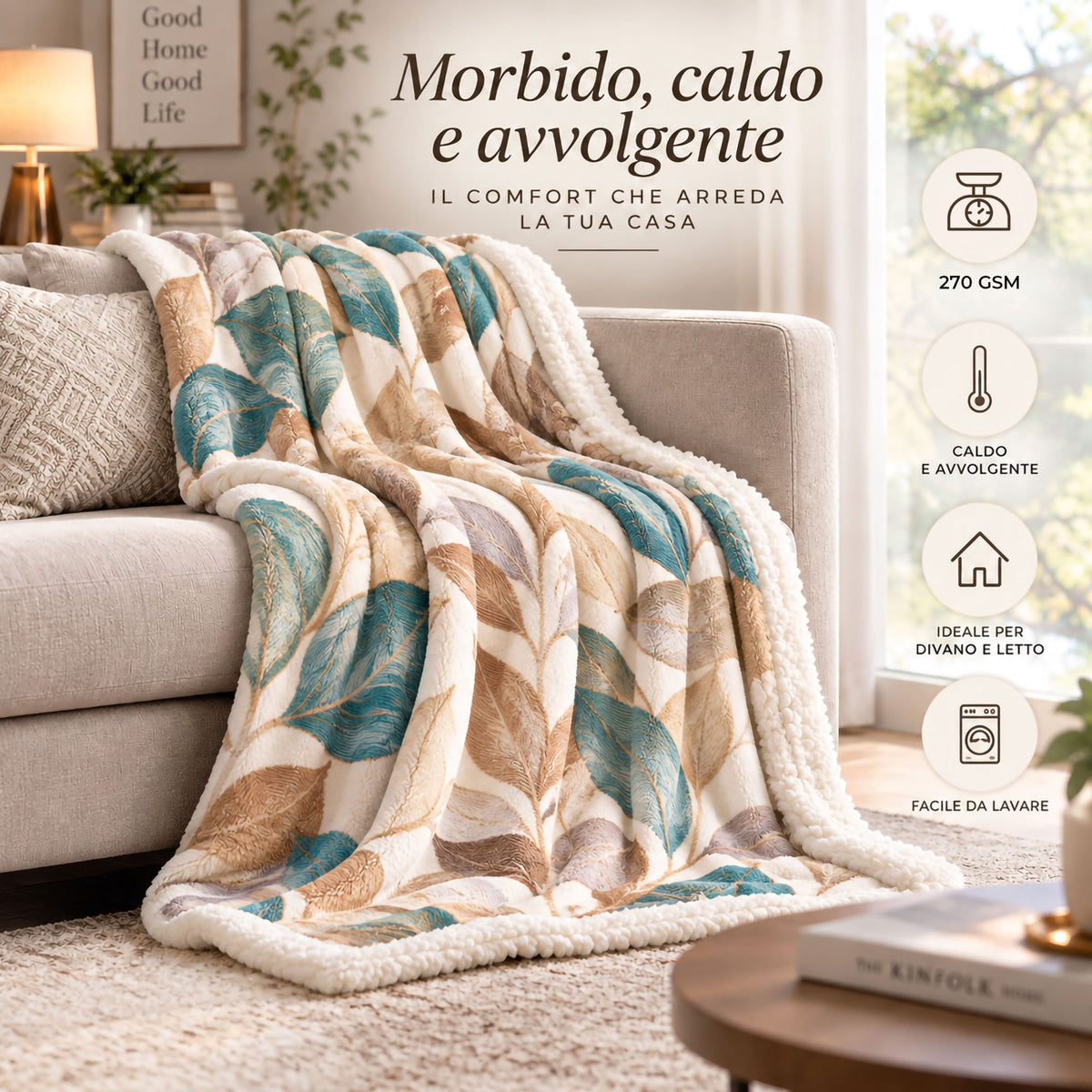 Plaid Flanella con Sherpa Coperta Tinta Unita e Fantasia in varie misure 7180