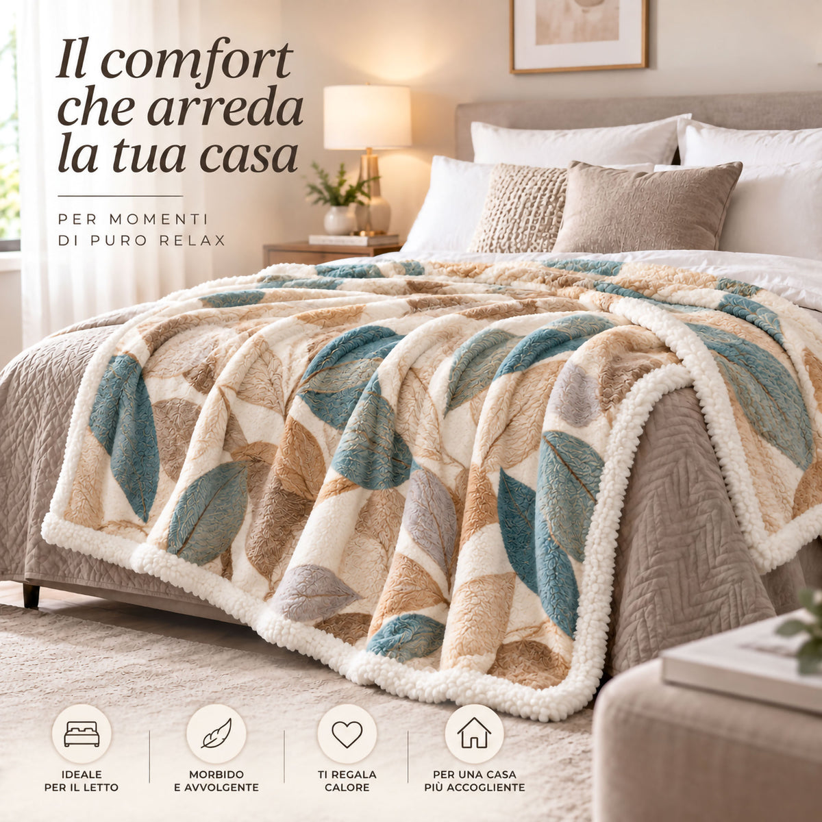 Plaid Flanella con Sherpa Coperta Tinta Unita e Fantasia in varie misure 7180