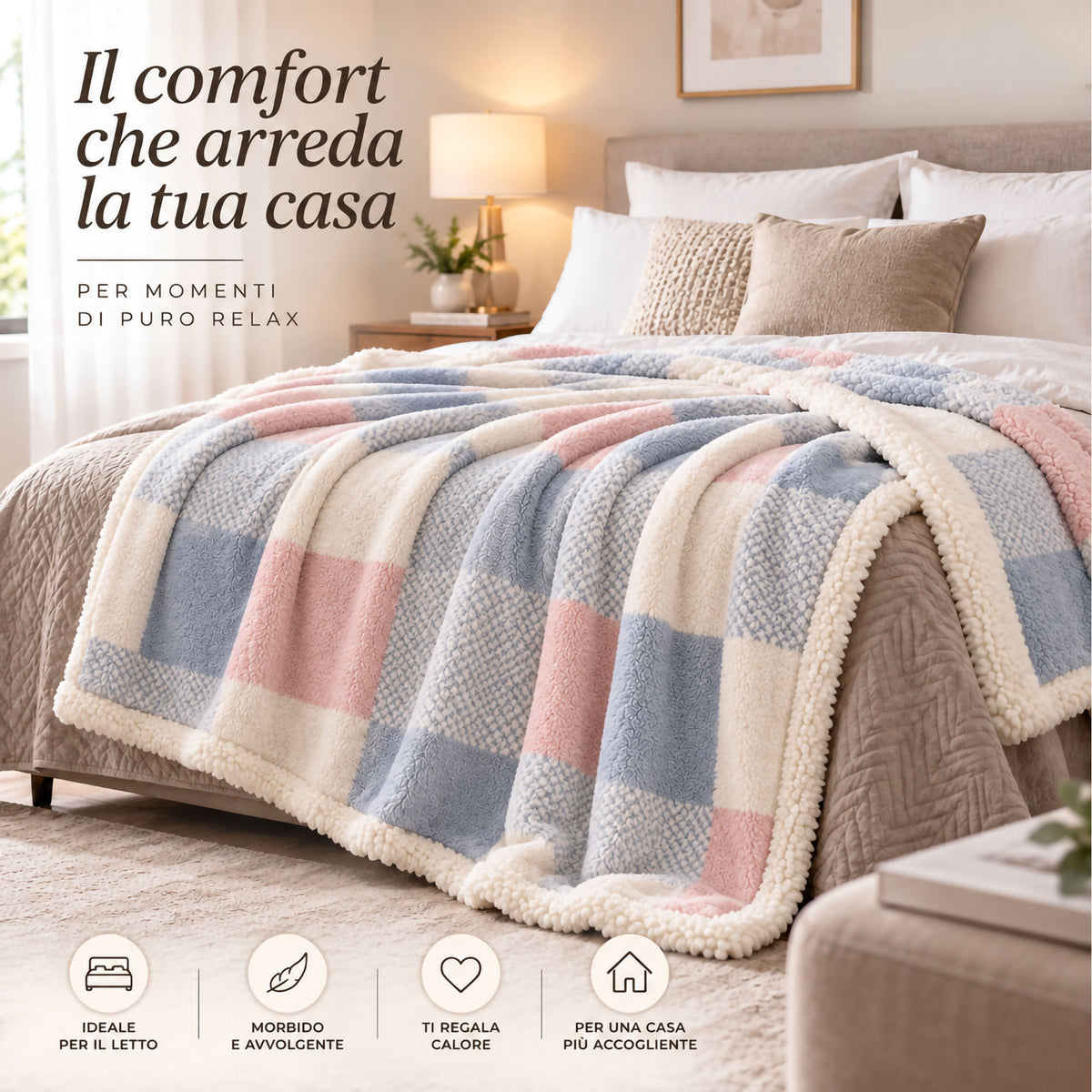 Plaid Flanella con Sherpa Coperta Tinta Unita e Fantasia in varie misure 7180