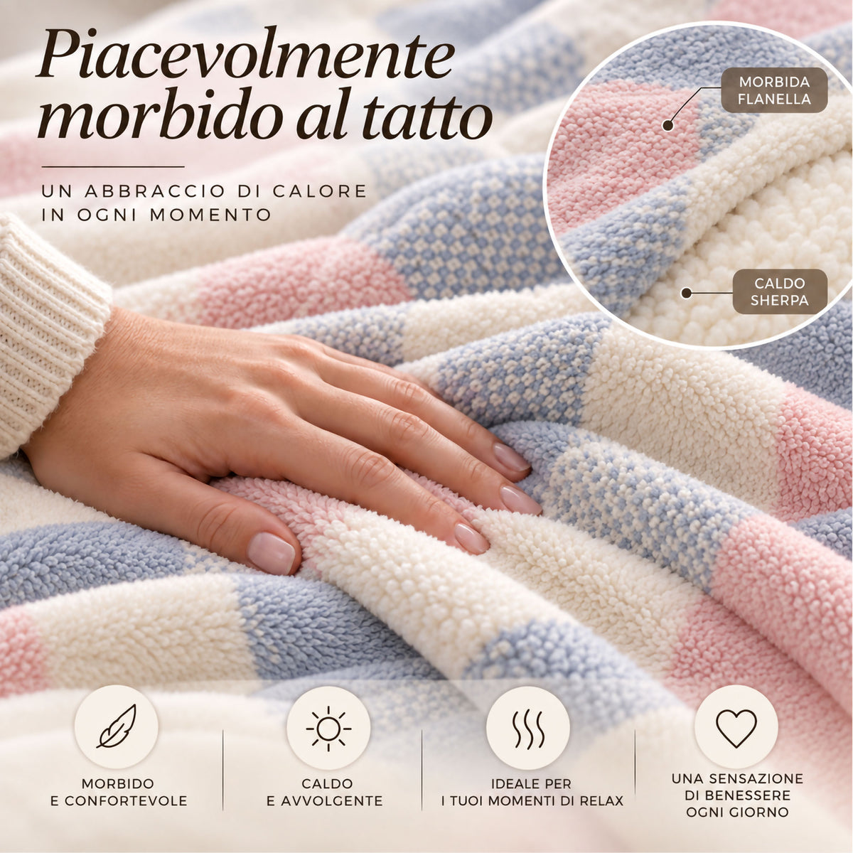 Plaid Flanella con Sherpa Coperta Tinta Unita e Fantasia in varie misure 7180