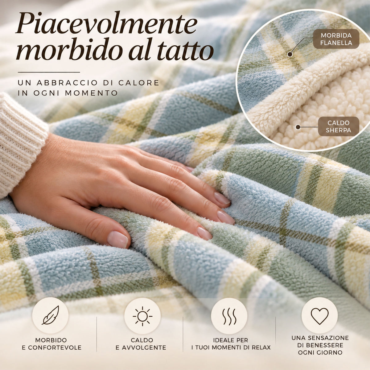Plaid Flanella con Sherpa Coperta Tinta Unita e Fantasia in varie misure 7180