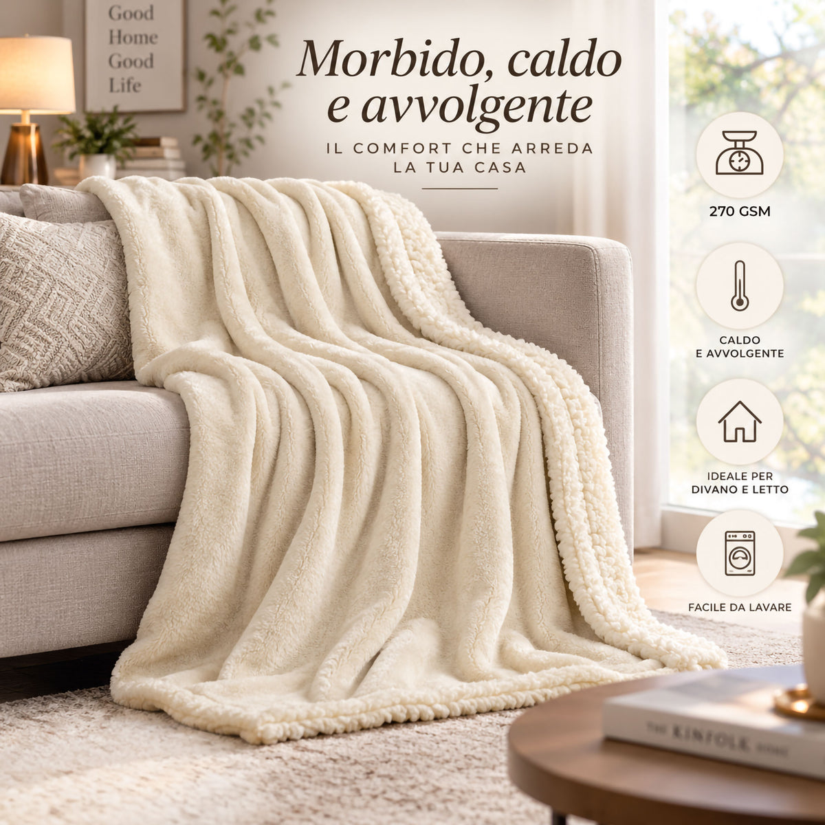 Plaid Flanella con Sherpa Coperta Tinta Unita e Fantasia in varie misure 7180