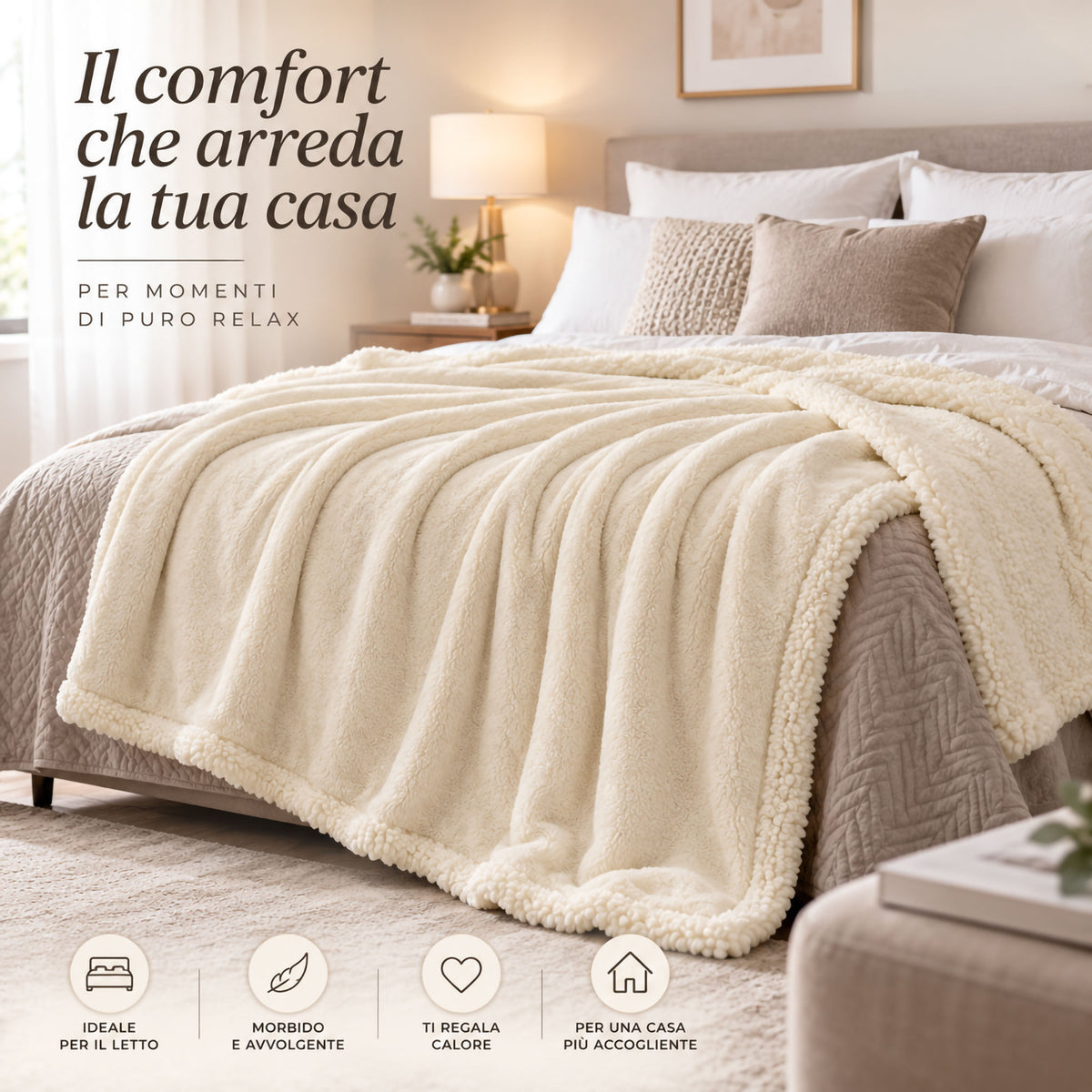 Plaid Flanella con Sherpa Coperta Tinta Unita e Fantasia in varie misure 7180