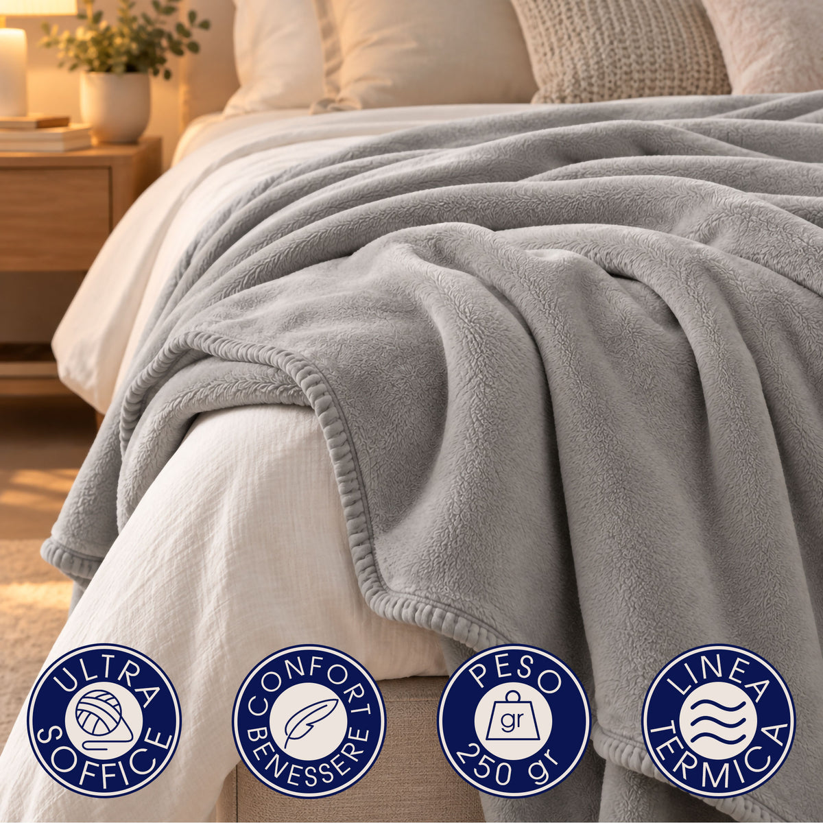 Coperta Plaid in Pile Tinta Unita 250g/m² per divano letto in varie misure 7182
