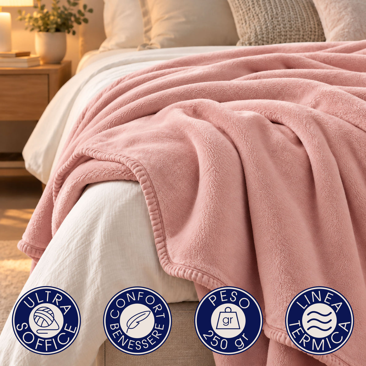 Coperta Plaid in Pile Tinta Unita 250g/m² per divano letto in varie misure 7182