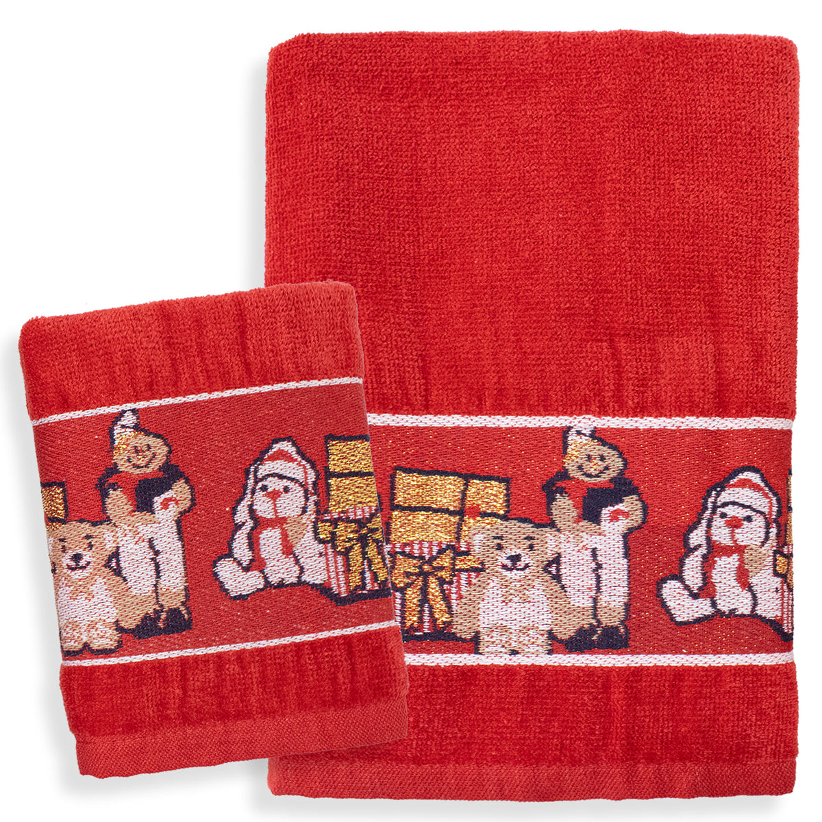 Set Asciugamani Natalizi 1+1 Viso e Ospite in Spugna Cotone Decoro Natale 7184