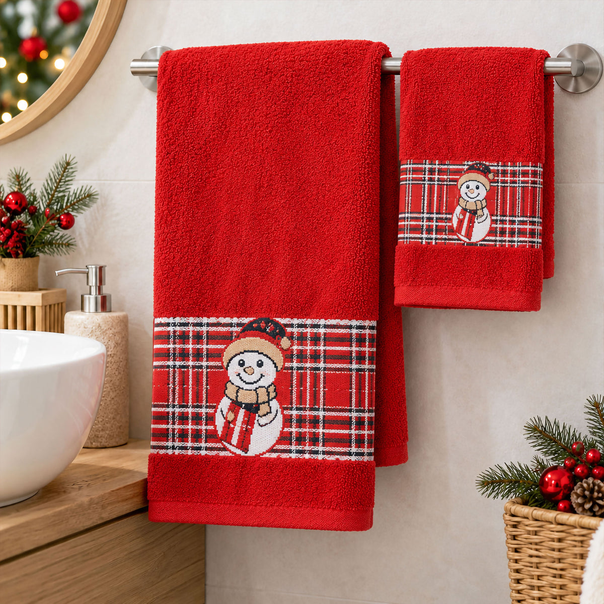 Set Asciugamani Natalizi 1+1 Viso e Ospite in Spugna Cotone Decoro Natale 7184