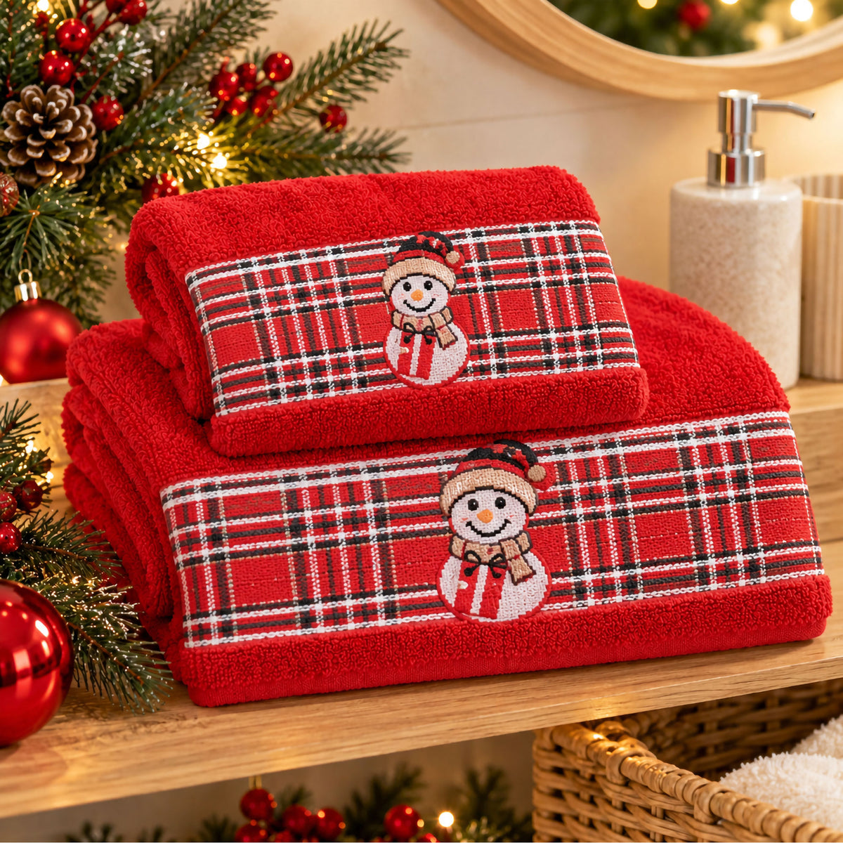 Set Asciugamani Natalizi 1+1 Viso e Ospite in Spugna Cotone Decoro Natale 7184