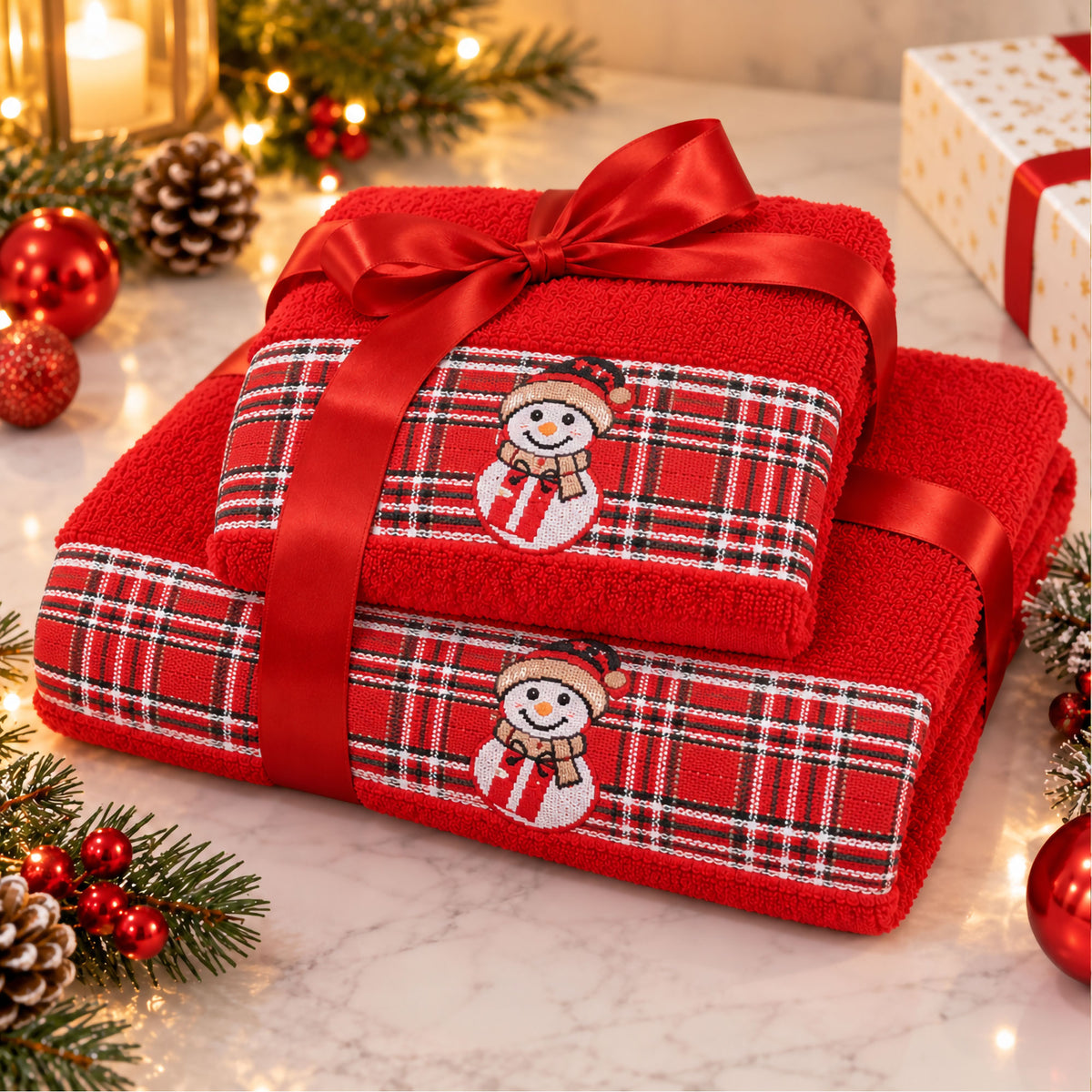 Set Asciugamani Natalizi 1+1 Viso e Ospite in Spugna Cotone Decoro Natale 7184