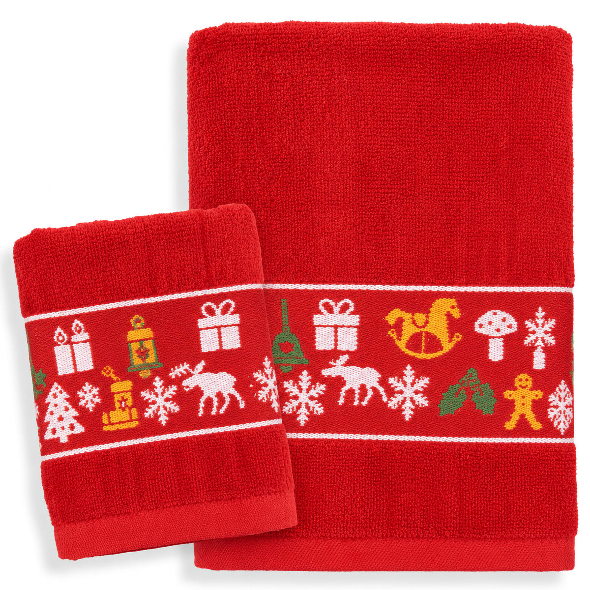Set Asciugamani Natalizi 1+1 Viso e Ospite in Spugna Cotone Decoro Natale 7184