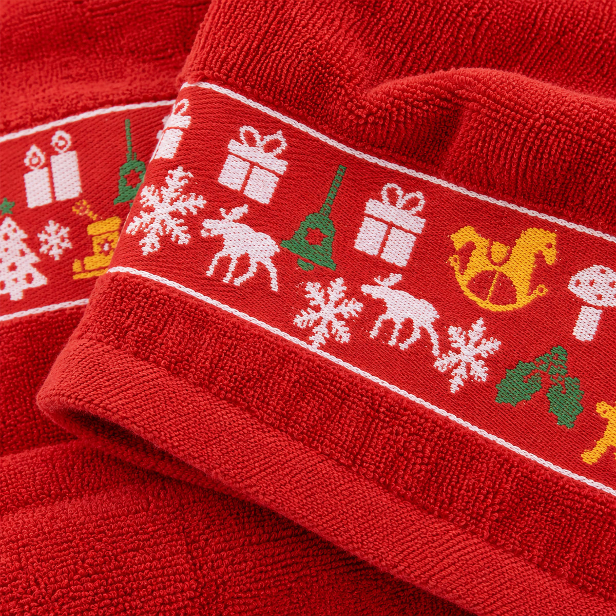 Set Asciugamani Natalizi 1+1 Viso e Ospite in Spugna Cotone Decoro Natale 7184