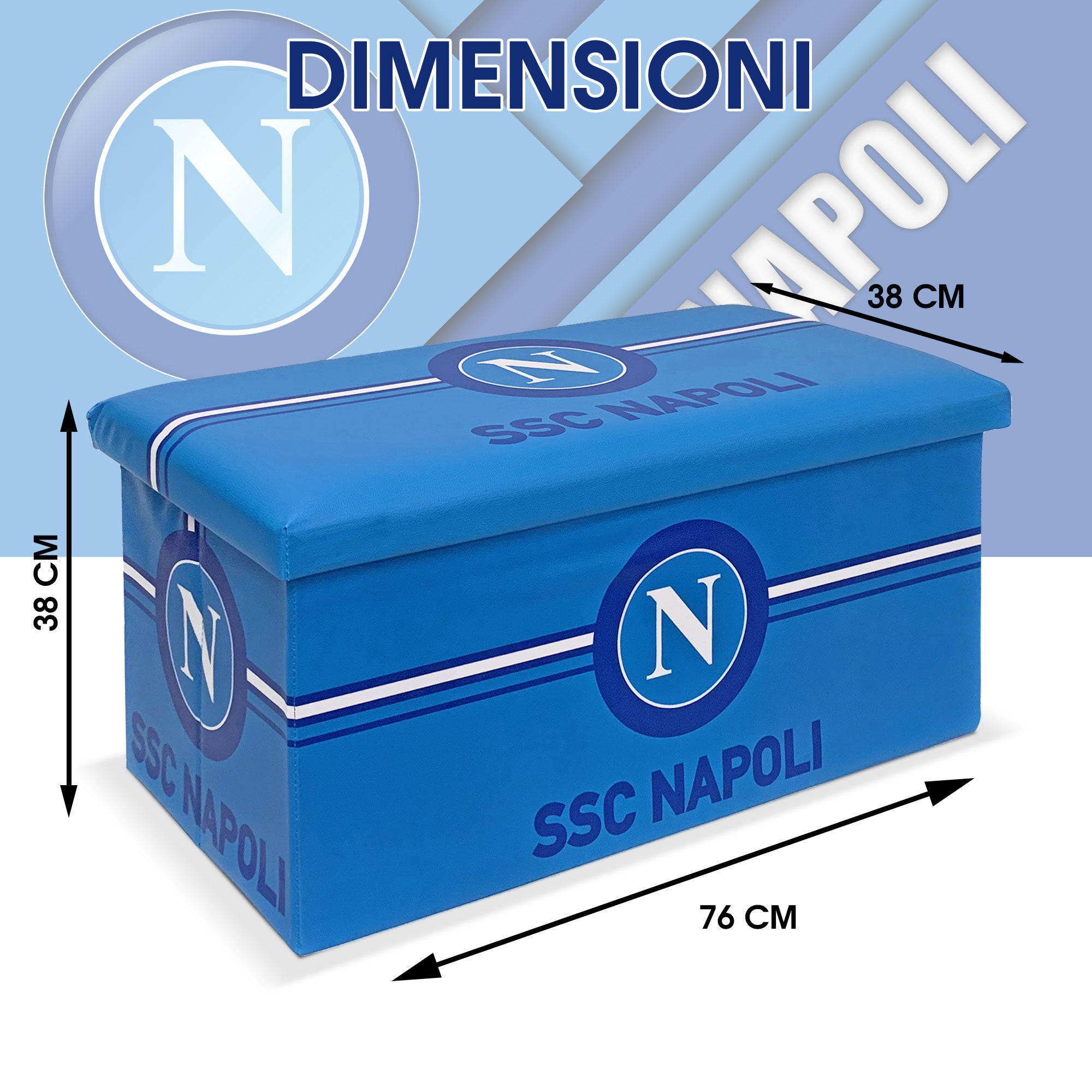 Panca Contenitore SSC Napoli Pouf Baule Poggiapiedi in ecopelle 76x38x38cm 6128